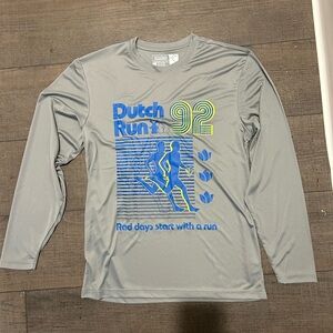Dutch Bros Gray Long Sleeve Tee with Blue and Yellow Graphics